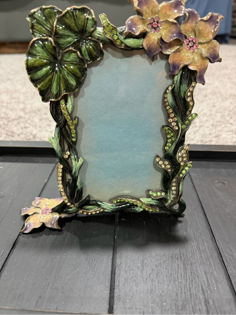 Ashley Manor Ornate Floral Enamel Photo Frame in Green and Purple
